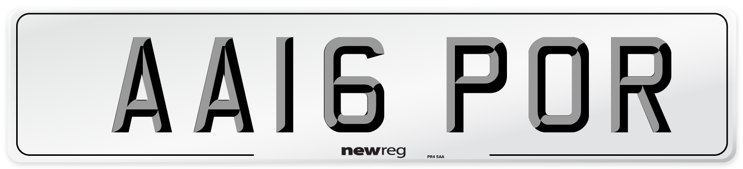 AA16 POR Number Plate from New Reg